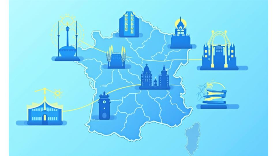 Carte stylisée de Lyon avec des icônes d'engagement local et partenariats.